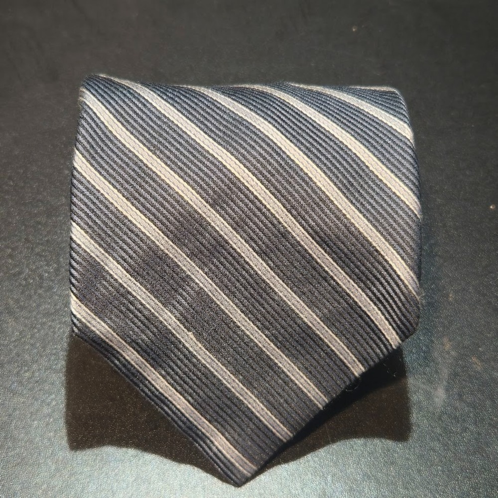 Claiborne Mens Blue Diagonal Striped 100% Silk Handmade Tie Classic Width